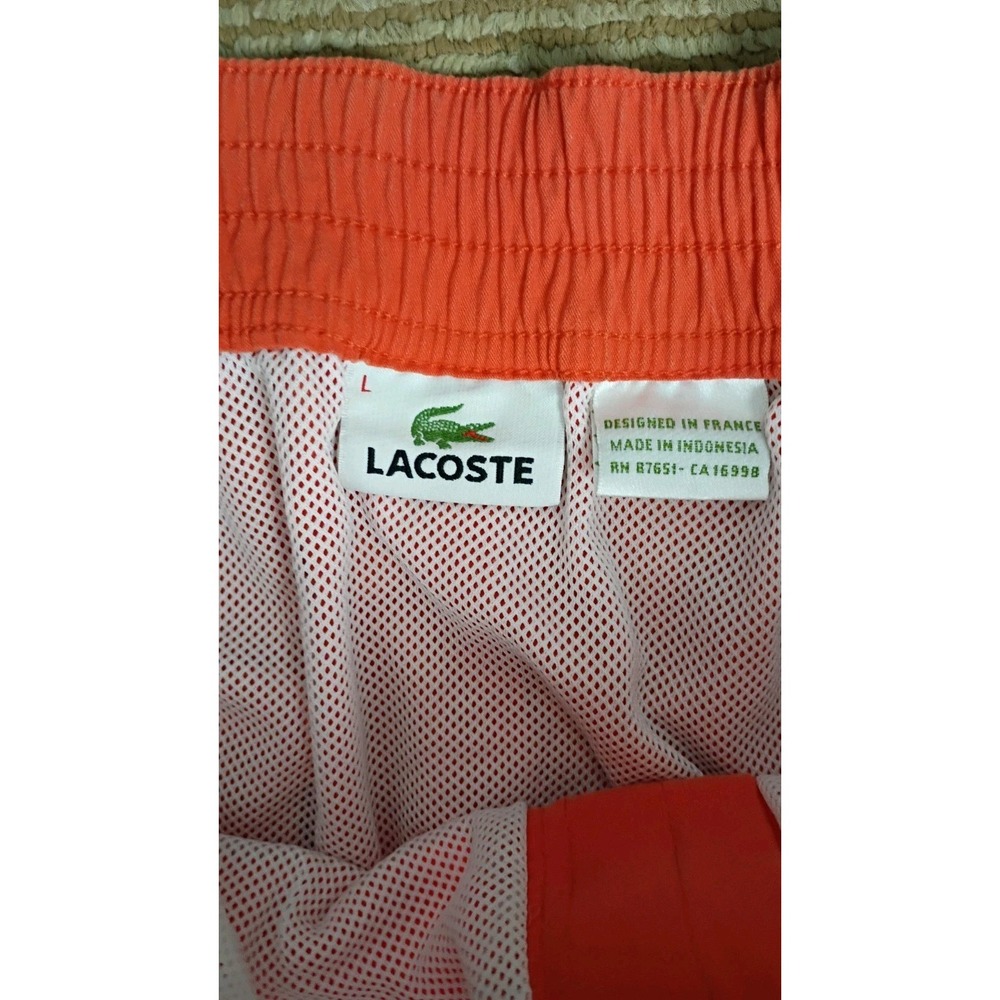 Lacoste Men L Swim Trunks Salmon Coral Cotton Nylon Mesh Lined Board Shorts - Picture 10 of 11
